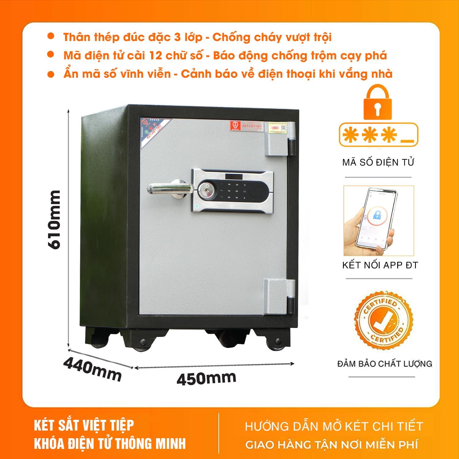 Két Sắt Việt Tiệp Điện Tử Smart KVT101DT Báo Điện Thoại