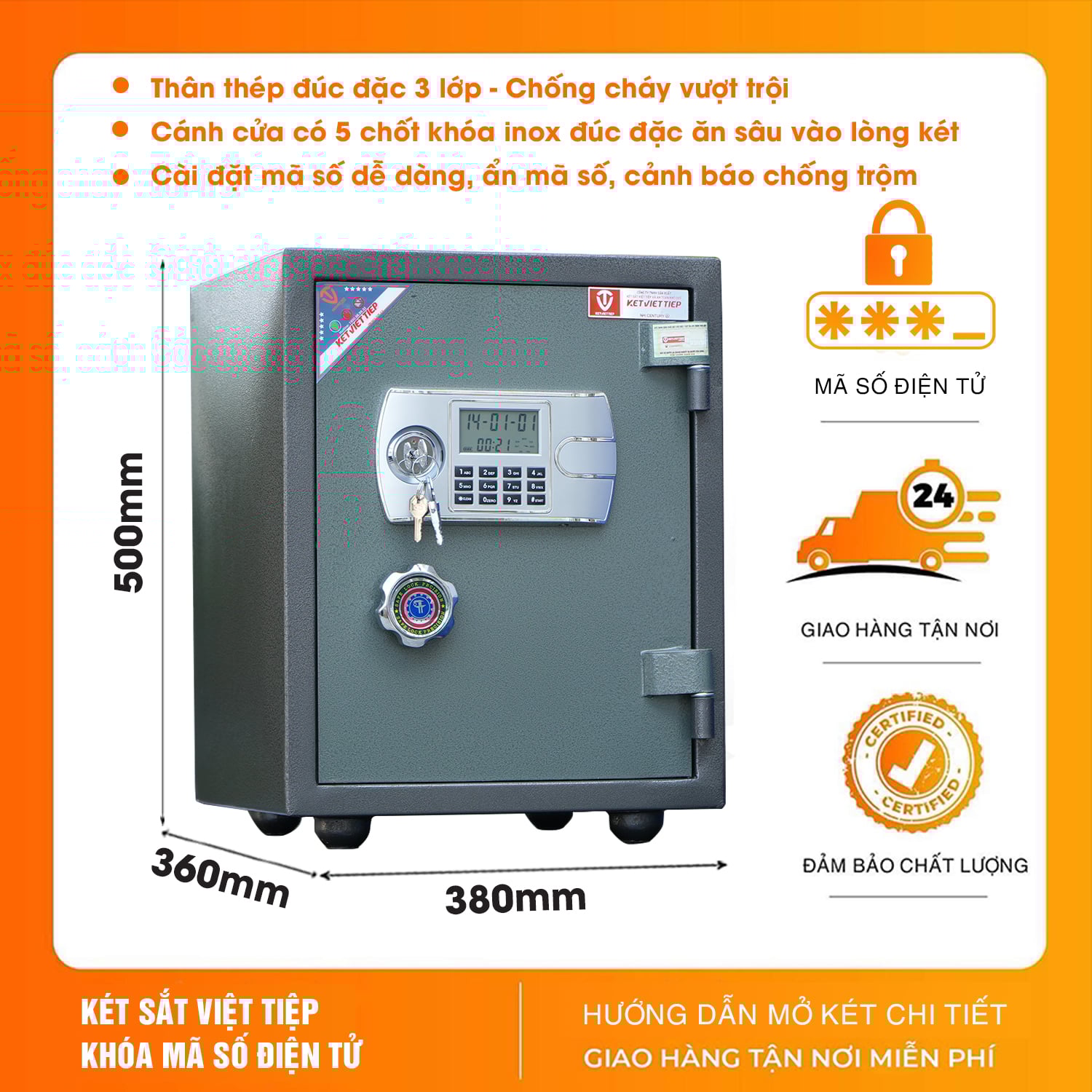 Két Sắt Việt Tiệp KVTE96 Điện Tử chống cháy có báo động