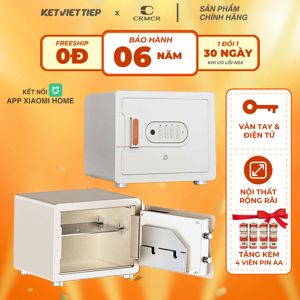 Két Sắt Xiaomi CRMCR 30MS Khóa Vân Tay Điện Tử, Kết Nối App Xiaomi Home