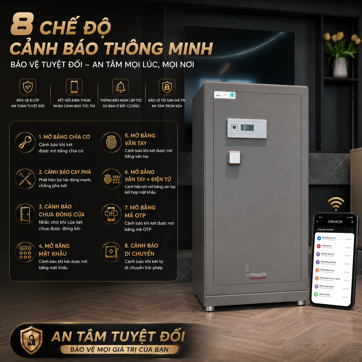 Két Sắt Nhập Khẩu Xiaomi CRMCR 123LB Vân Tay Điện Tử, Xác Minh Danh Tính Người Mở