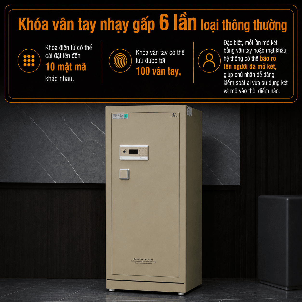Két Sắt Xiaomi CRMCR 150LE Chính Hãng Cỡ Lớn Cao 154cm + Khóa Vân Tay Điện Tử Định Danh Người Mở + Chứng Nhận Chống Trộm A10