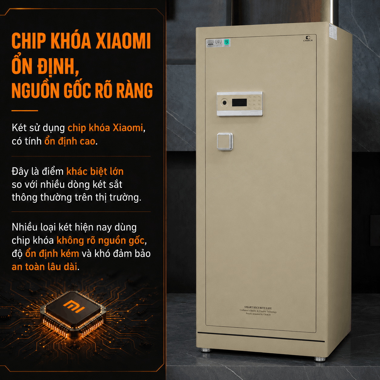 Két Sắt Xiaomi CRMCR 150LE Chính Hãng Cỡ Lớn Cao 154cm + Khóa Vân Tay Điện Tử Định Danh Người Mở + Chứng Nhận Chống Trộm A10