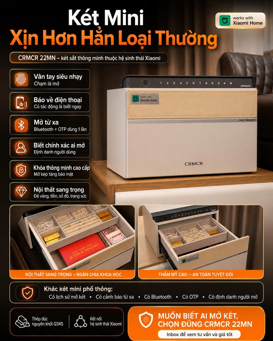 Két Sắt Mini Xiaomi CRMCR 22MN – Nhỏ Nhưng Khóa Và Công Nghệ Quá Khác Biệt