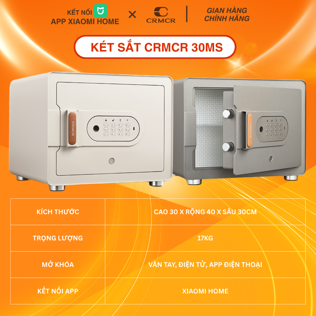 Két Sắt Xiaomi CRMCR 30MS Khóa Vân Tay Điện Tử, Kết Nối App Xiaomi Home
