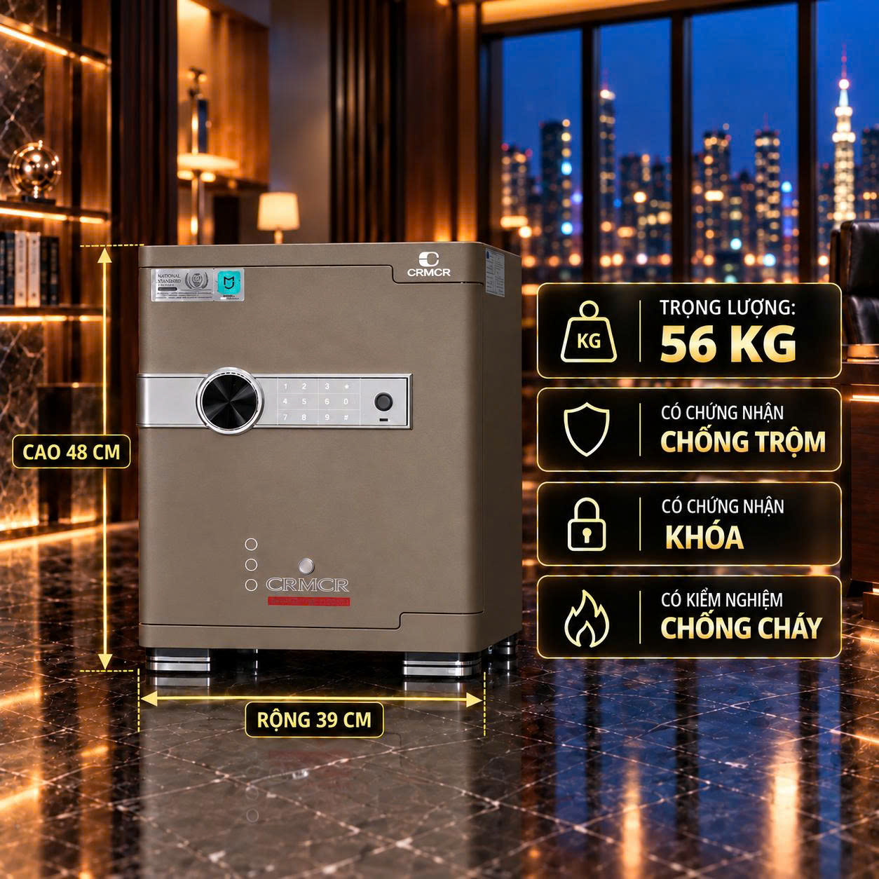 Két Sắt Xiaomi CRMCR 45JB Khóa Vân Tay Điện Tử Định Danh Người Mở, 8 Tính Năng Cảnh Báo Điện Thoại