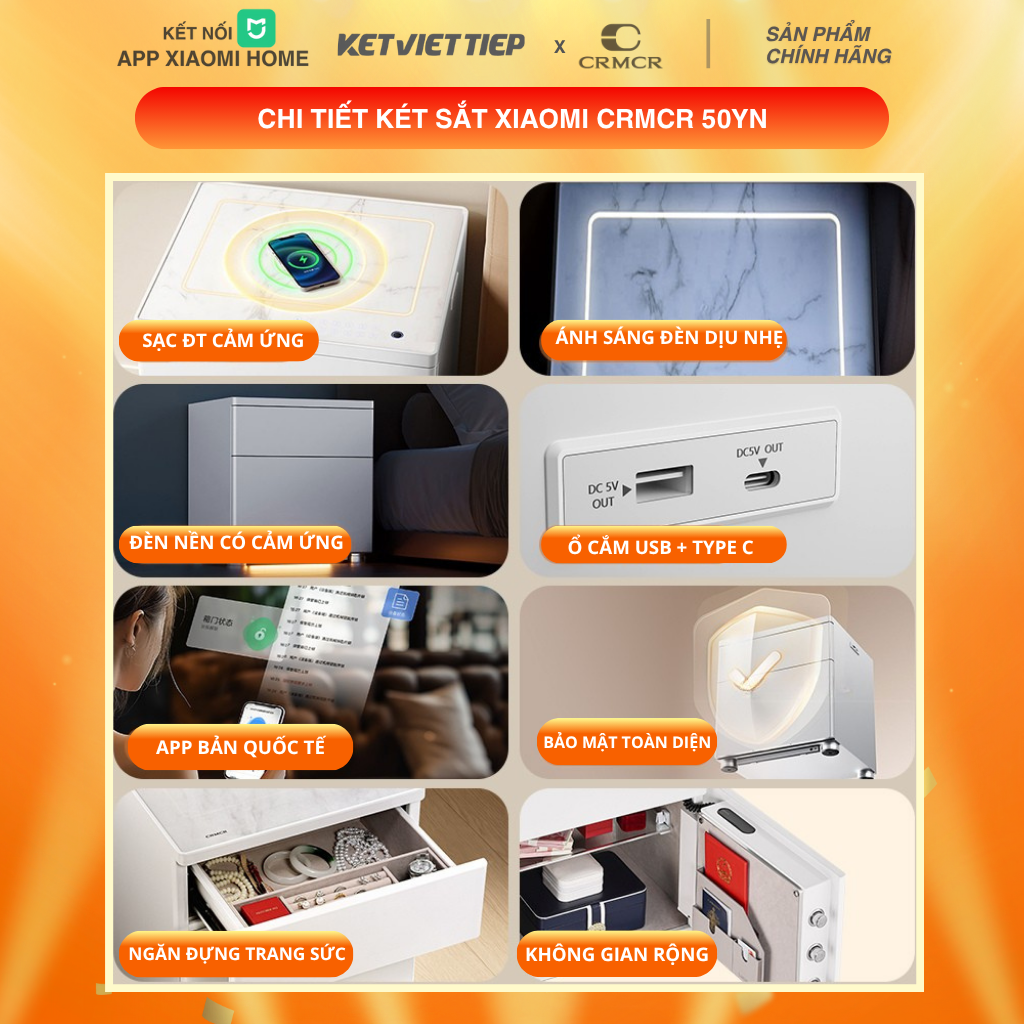 Két Sắt Tủ Đầu Giường Thông Minh Xiaomi CRMCR 50YN Kết Nối APP Xiaomi Home