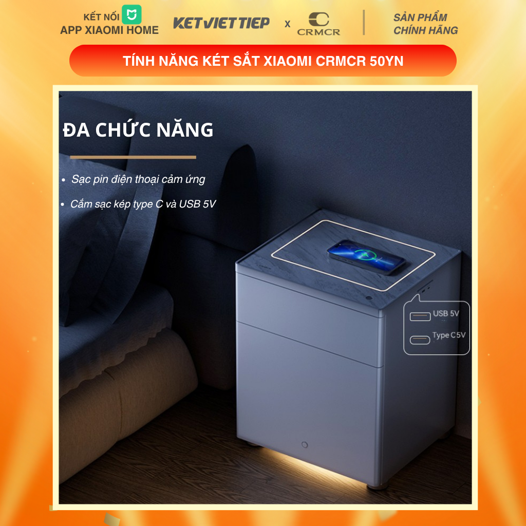 Két Sắt Tủ Đầu Giường Thông Minh Xiaomi CRMCR 50YN Kết Nối APP Xiaomi Home