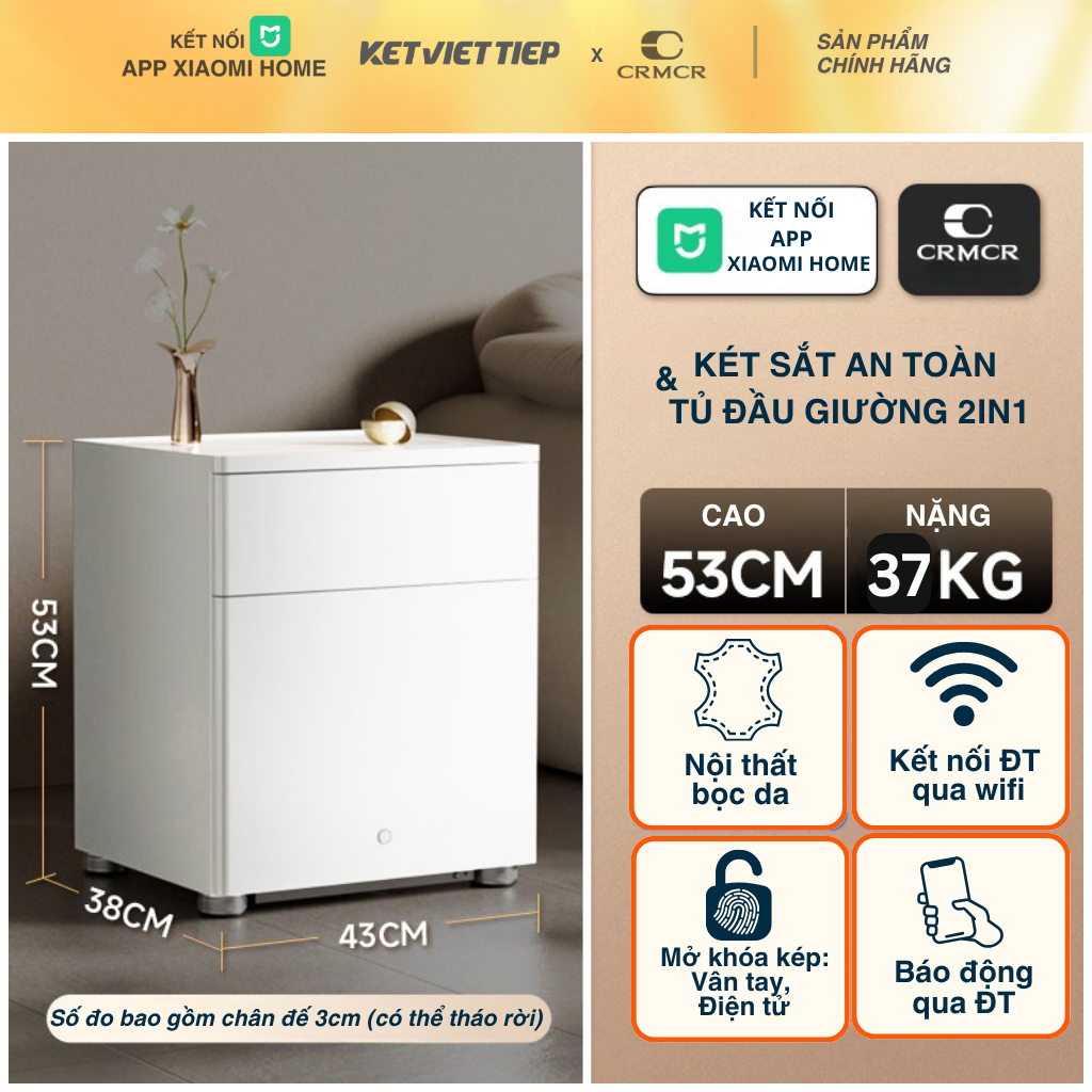 Két Sắt Tủ Đầu Giường Thông Minh Xiaomi CRMCR 50YN Kết Nối APP Xiaomi Home