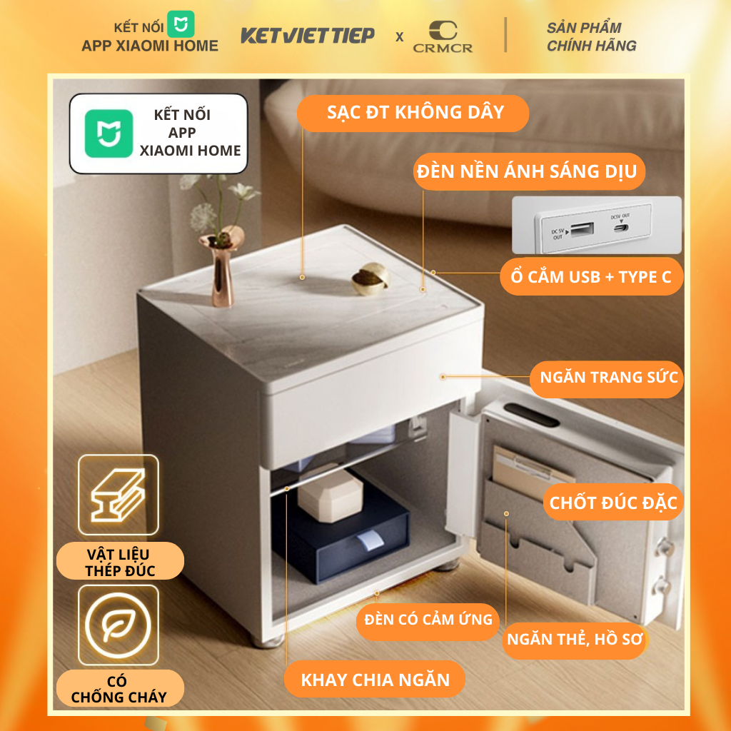 Két Sắt Tủ Đầu Giường Thông Minh Xiaomi CRMCR 50YN Kết Nối APP Xiaomi Home