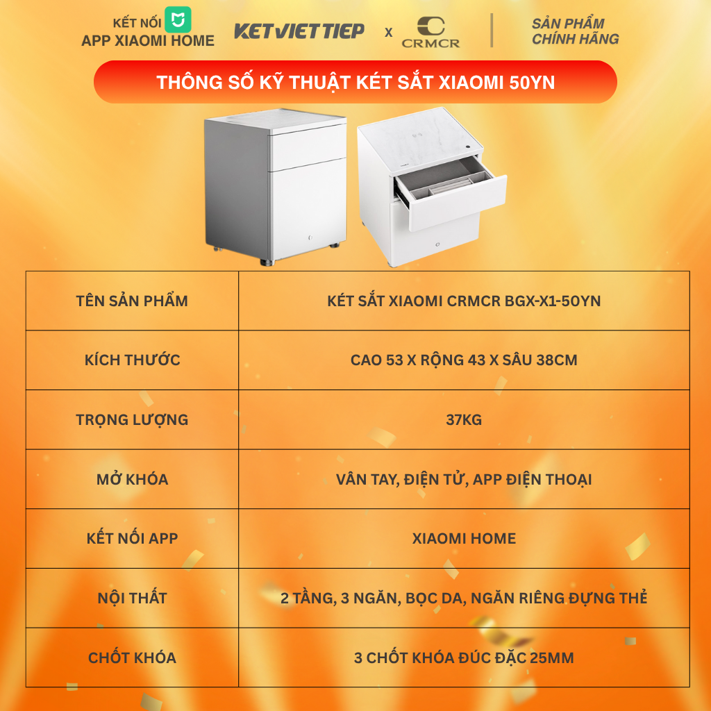 Két Sắt Tủ Đầu Giường Thông Minh Xiaomi CRMCR 50YN Kết Nối APP Xiaomi Home