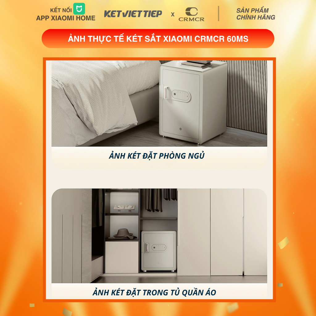 Két Sắt Xiaomi CRMCR 60MS Khóa Vân Tay Điện Tử, Kết Nối App Xiaomi Home