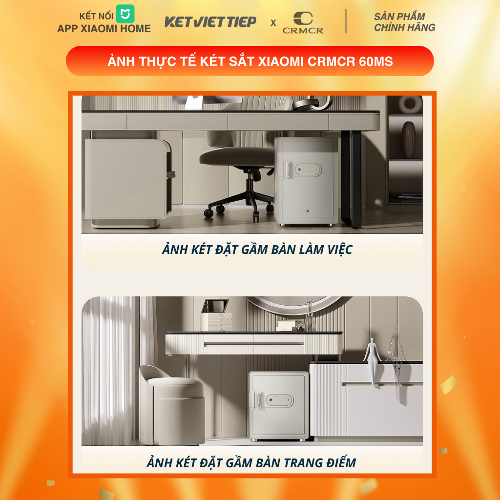 Két Sắt Xiaomi CRMCR 60MS Khóa Vân Tay Điện Tử, Kết Nối App Xiaomi Home