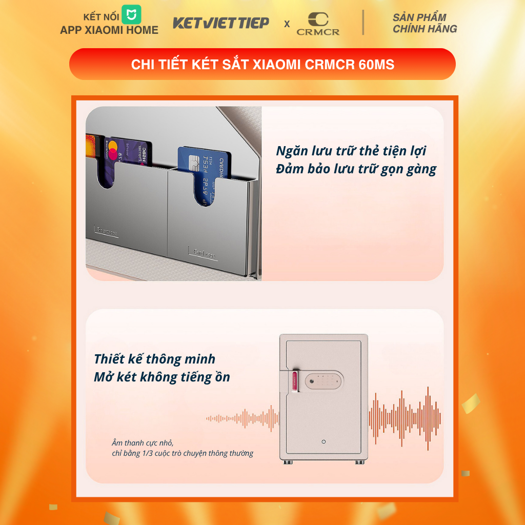 Két Sắt Xiaomi CRMCR 60MS Khóa Vân Tay Điện Tử, Kết Nối App Xiaomi Home