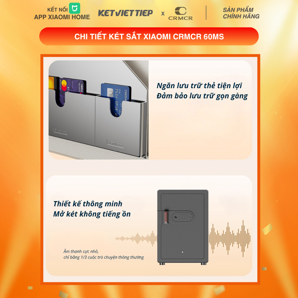 Két Sắt Xiaomi CRMCR 60MS Khóa Vân Tay Điện Tử, Kết Nối App Xiaomi Home