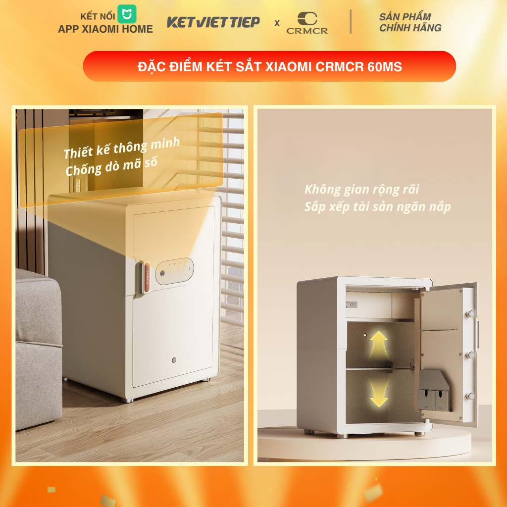Két Sắt Xiaomi CRMCR 60MS Khóa Vân Tay Điện Tử, Kết Nối App Xiaomi Home