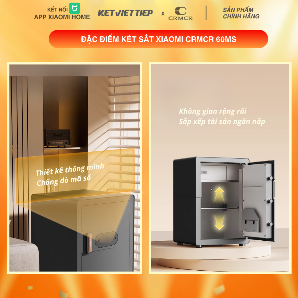 Két Sắt Xiaomi CRMCR 60MS Khóa Vân Tay Điện Tử, Kết Nối App Xiaomi Home