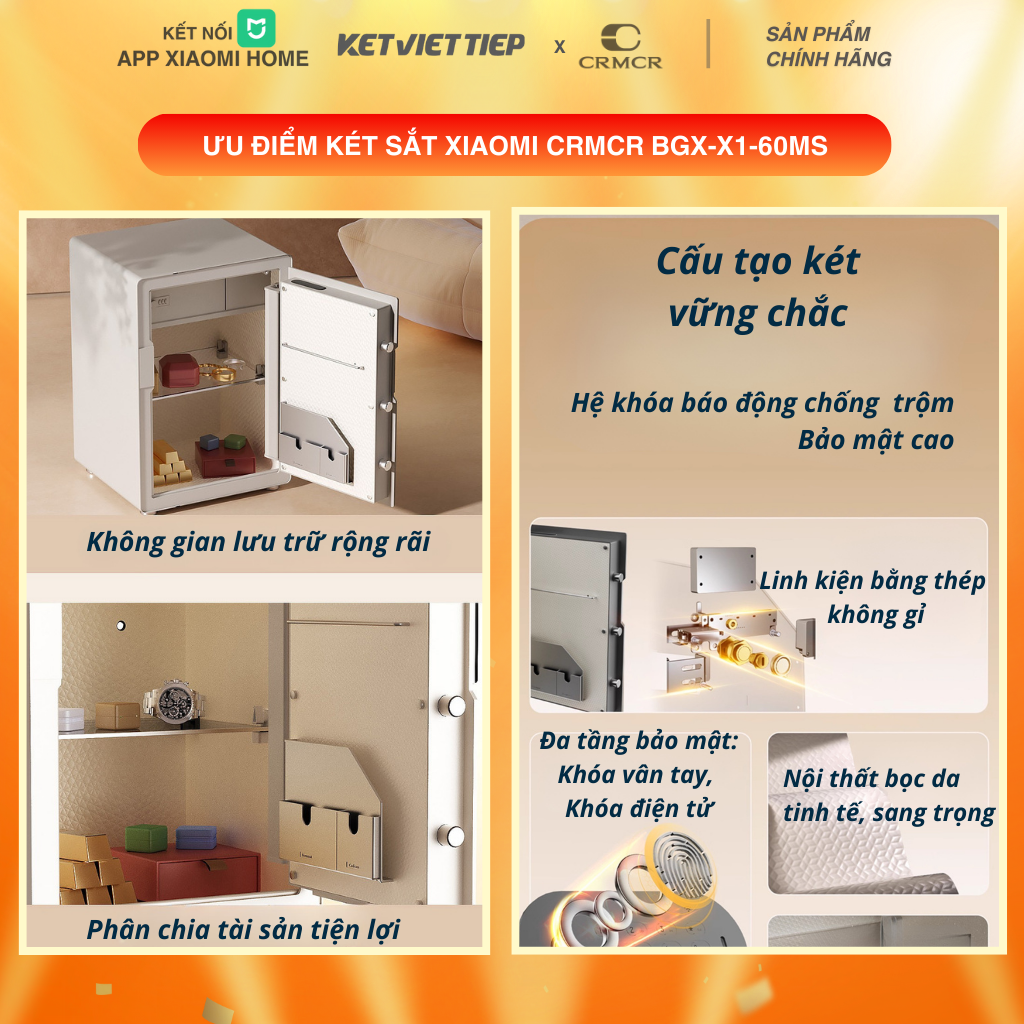 Két Sắt Xiaomi CRMCR 60MS Khóa Vân Tay Điện Tử, Kết Nối App Xiaomi Home