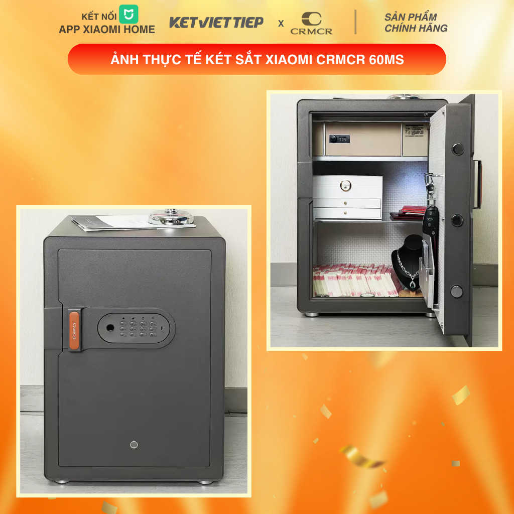 Két Sắt Xiaomi CRMCR 60MS Khóa Vân Tay Điện Tử, Kết Nối App Xiaomi Home