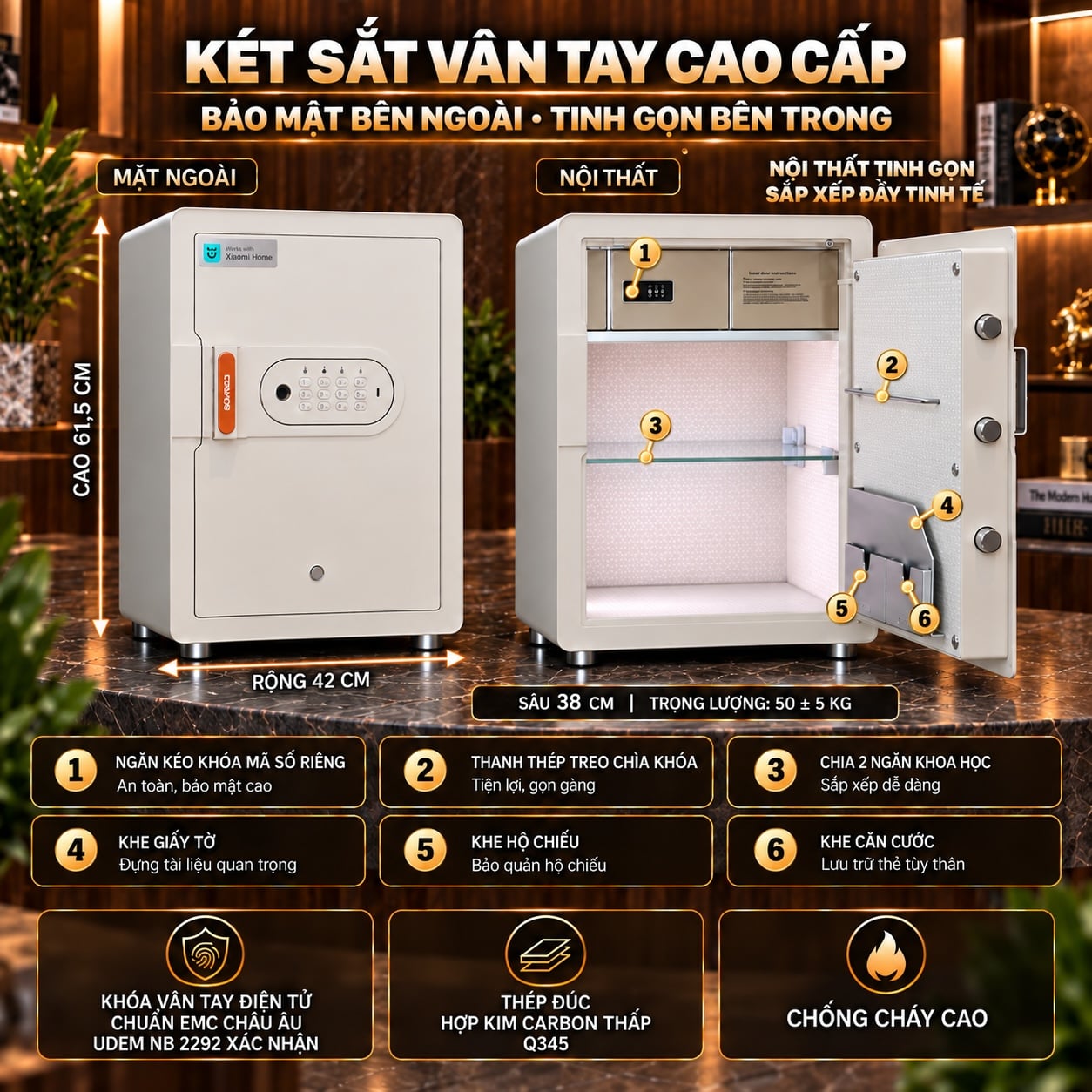 Két Sắt Xiaomi CRMCR 60MS Khóa Vân Tay Điện Tử, Cảnh báo điện thoại