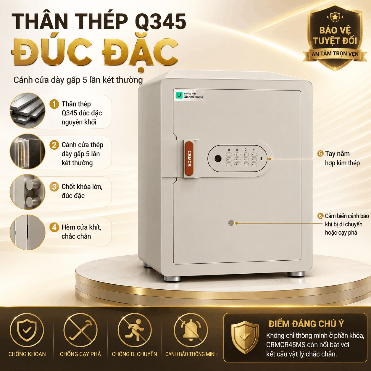 Két Sắt Xiaomi CRMCR 60MS Khóa Vân Tay Điện Tử, Cảnh báo điện thoại