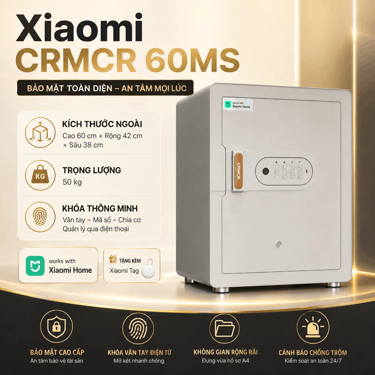 Két Sắt Xiaomi CRMCR 60MS Khóa Vân Tay Điện Tử, Cảnh báo điện thoại