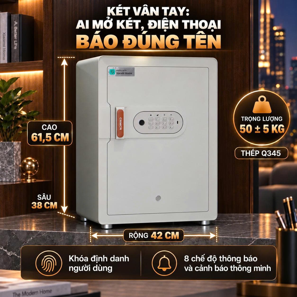 Két Sắt Xiaomi CRMCR 60MS Khóa Vân Tay Điện Tử, Cảnh báo điện thoại
