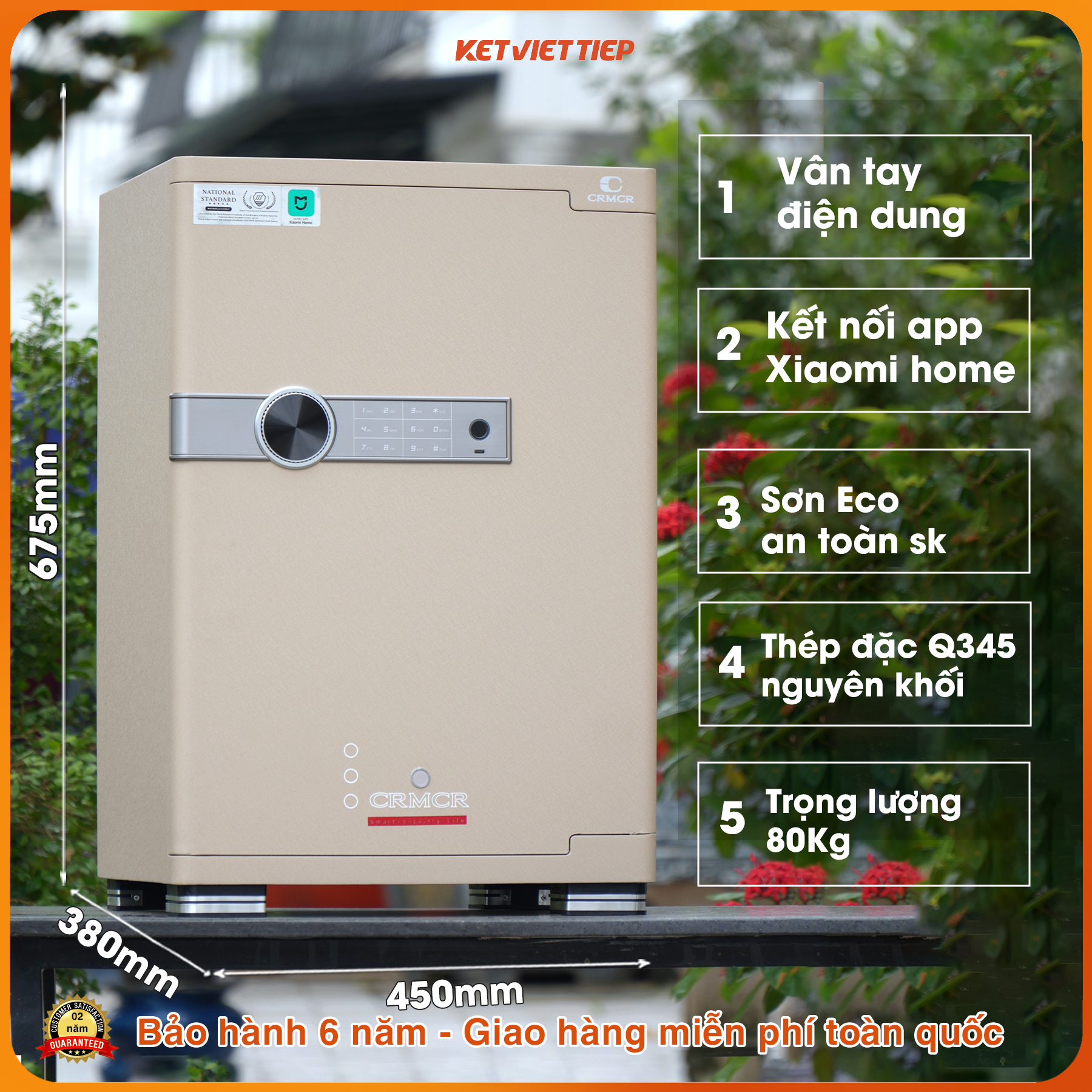 Két Sắt Xiaomi CRMCR 65JB Khóa Vân Tay Điện Tử, Kết Nối APP Xiaomi Home