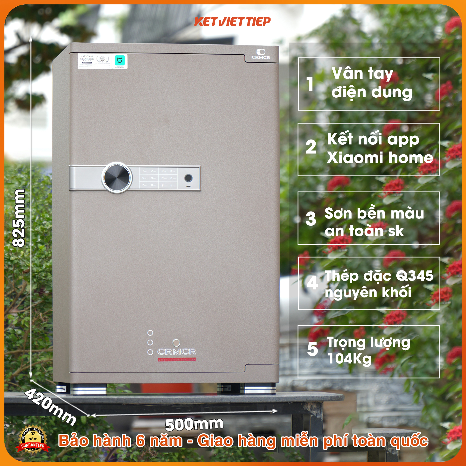 Két Sắt Xiaomi CRMCR 80JB Khóa Vân Tay Điện Tử, Kết Nối APP Xiaomi Home