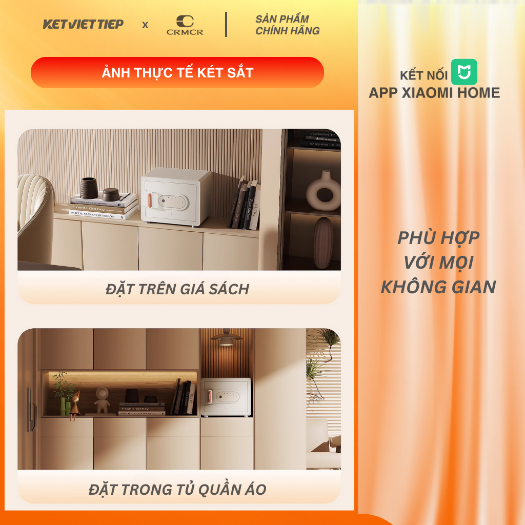 Két Sắt Xiaomi CRMCR 30MS Khóa Vân Tay Điện Tử, Kết Nối App Xiaomi Home