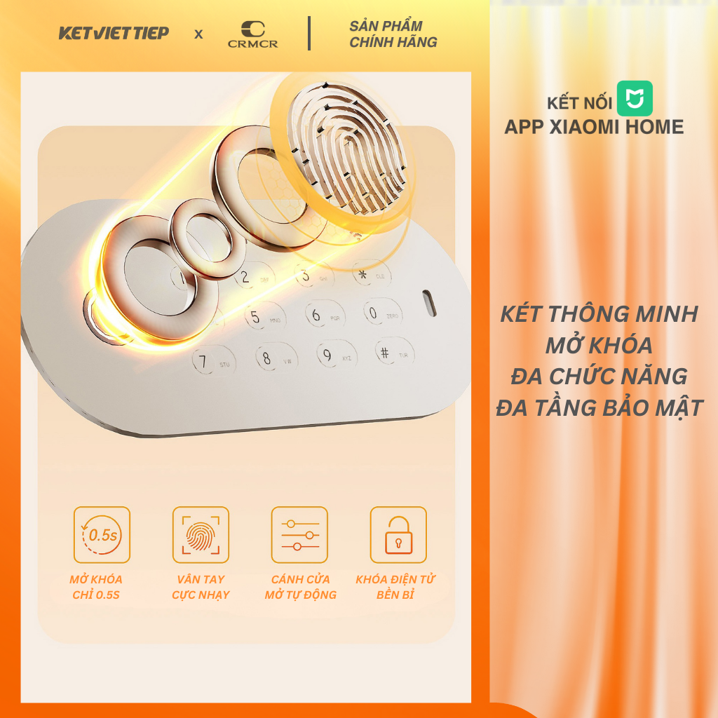 Két Sắt Xiaomi CRMCR 30MS Khóa Vân Tay Điện Tử, Kết Nối App Xiaomi Home