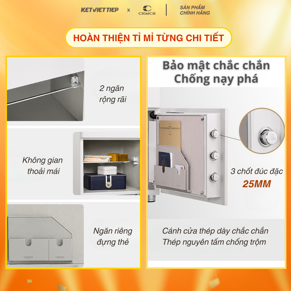 Két Sắt Xiaomi CRMCR 30MS Khóa Vân Tay Điện Tử, Kết Nối App Xiaomi Home