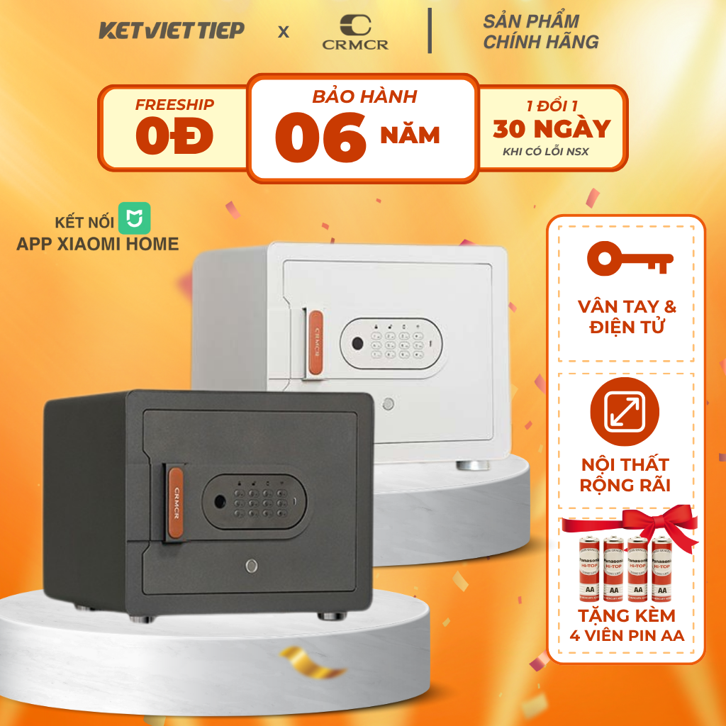 Két Sắt Xiaomi CRMCR 30MS Khóa Vân Tay Điện Tử, Kết Nối App Xiaomi Home