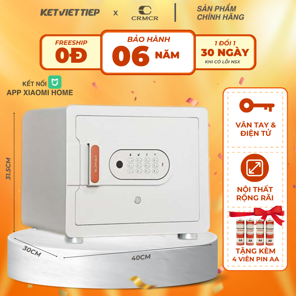 Két Sắt Xiaomi CRMCR 30MS Khóa Vân Tay Điện Tử, Kết Nối App Xiaomi Home