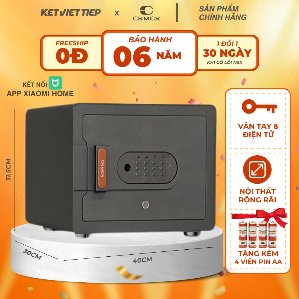 Két Sắt Xiaomi CRMCR 30MS Khóa Vân Tay Điện Tử, Kết Nối App Xiaomi Home