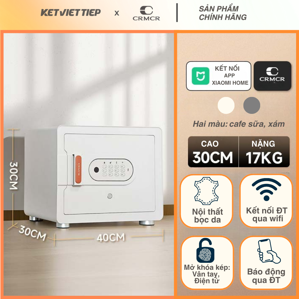 Két Sắt Xiaomi CRMCR 30MS Khóa Vân Tay Điện Tử, Kết Nối App Xiaomi Home