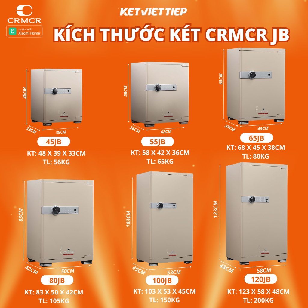Két Sắt Xiaomi CRMCR 80JB Khóa Vân Tay Điện Tử, Kết Nối APP Xiaomi Home
