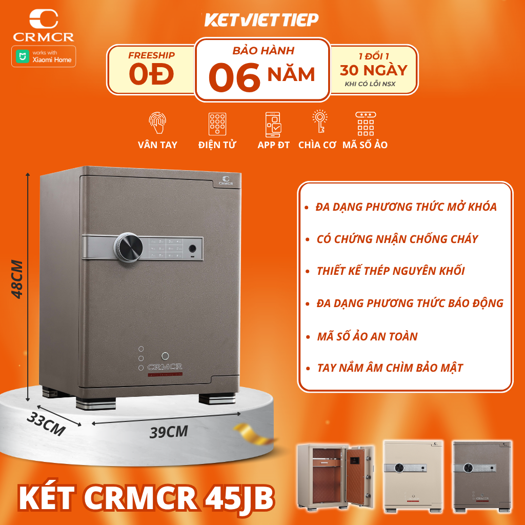 Két Sắt Xiaomi CRMCR 45JB Khóa Vân Tay Điện Tử, Kết Nối APP Xiaomi Home
