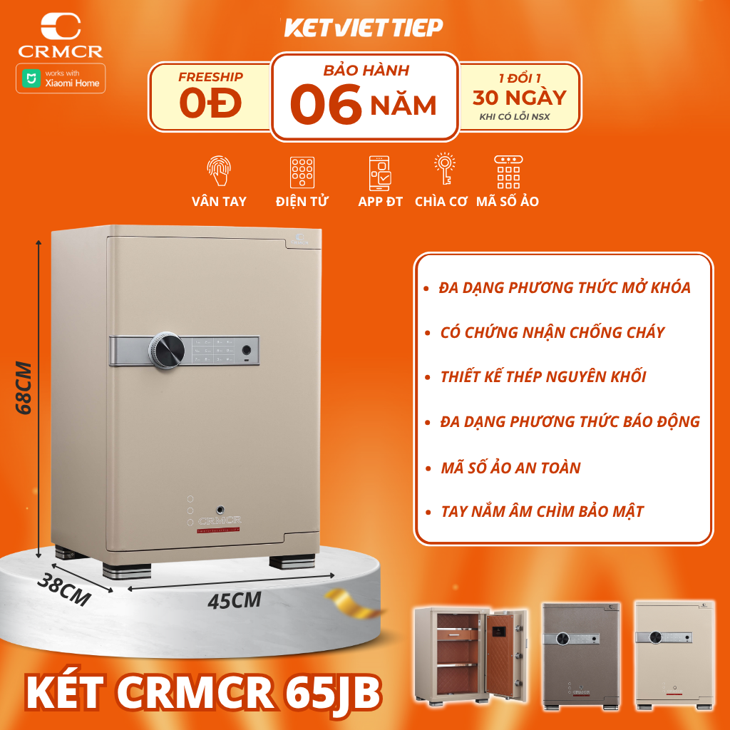 Két Sắt Xiaomi CRMCR 65JB Khóa Vân Tay Điện Tử, Kết Nối APP Xiaomi Home
