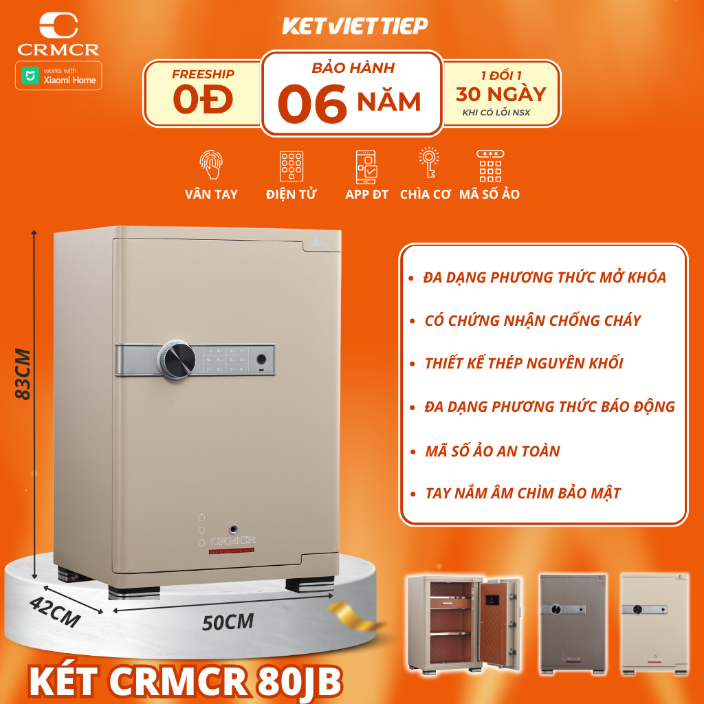 Két Sắt Xiaomi CRMCR 80JB Khóa Vân Tay Điện Tử, Kết Nối APP Xiaomi Home