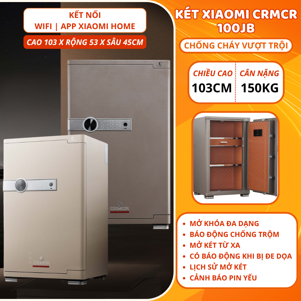 Két Sắt Xiaomi CRMCR 100JBW Có Ngăn Đồng Hồ Xoay, Kết Nối APP Xiaomi Home