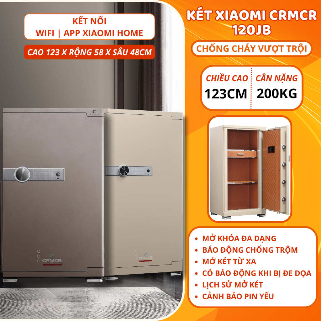 Két Sắt Xiaomi CRMCR 120JBW Có Ngăn Đồng Hồ Xoay, Kết Nối APP Xiaomi Home