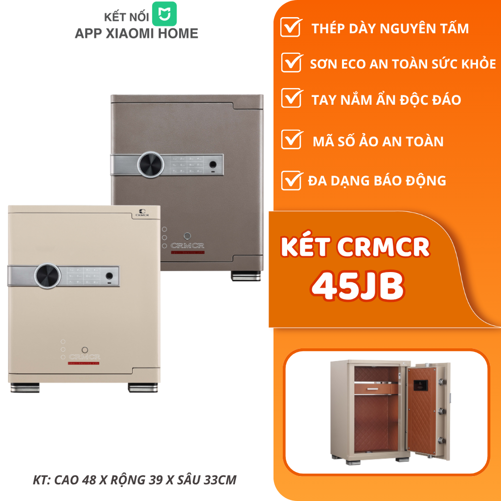 Két Sắt Xiaomi CRMCR 45JB Khóa Vân Tay Điện Tử, Kết Nối APP Xiaomi Home