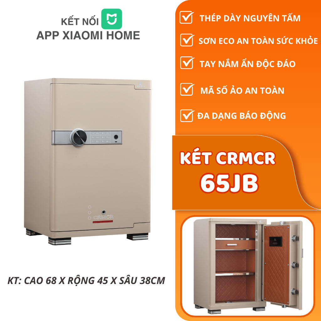 Két Sắt Xiaomi CRMCR 65JB Khóa Vân Tay Điện Tử, Kết Nối APP Xiaomi Home