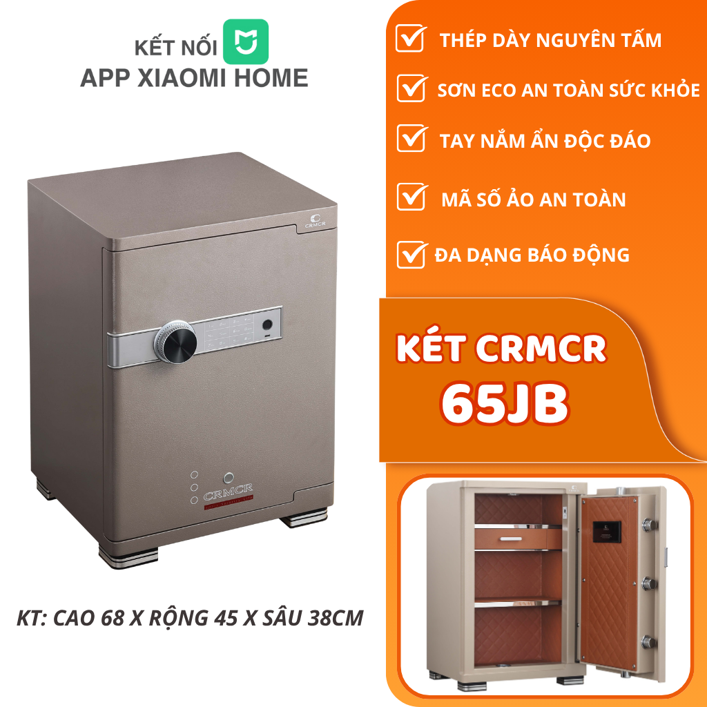 Két Sắt Xiaomi CRMCR 65JB Khóa Vân Tay Điện Tử, Kết Nối APP Xiaomi Home