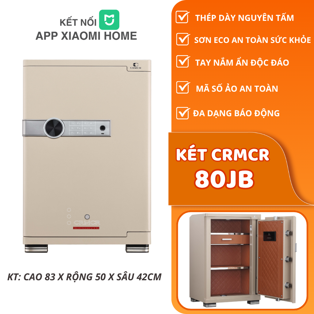 Két Sắt Xiaomi CRMCR 80JB Khóa Vân Tay Điện Tử, Kết Nối APP Xiaomi Home