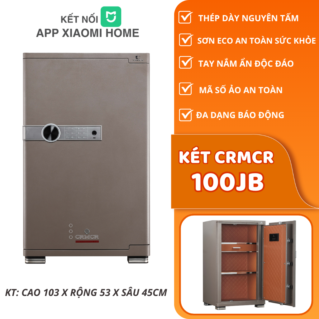 Két Sắt Xiaomi CRMCR 100JBW Có Ngăn Đồng Hồ Xoay, Kết Nối APP Xiaomi Home