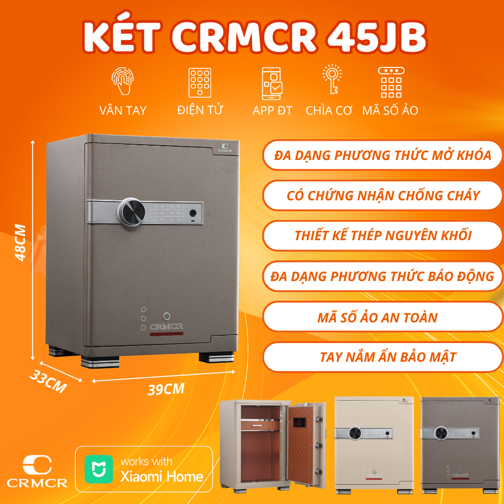Két Sắt Xiaomi CRMCR 45JB Khóa Vân Tay Điện Tử, Kết Nối APP Xiaomi Home