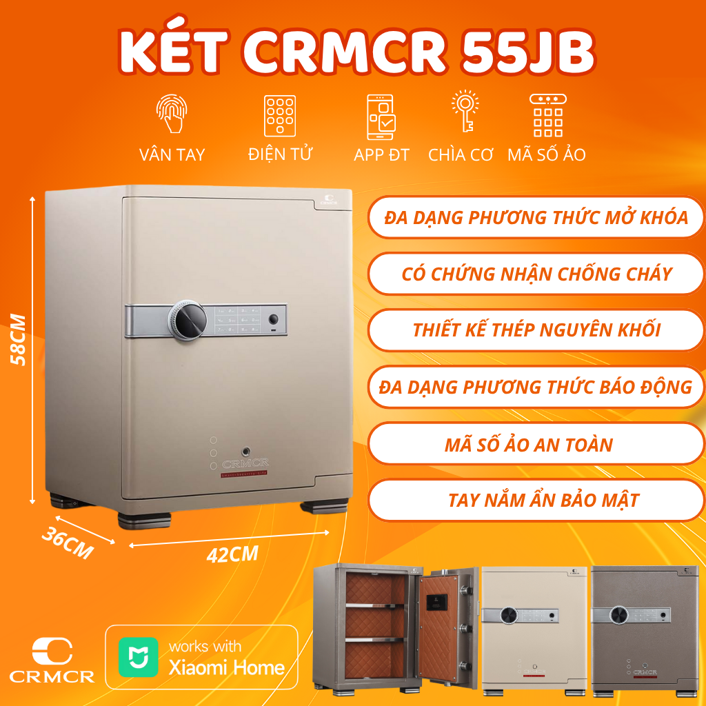 Két Sắt Xiaomi CRMCR 55JB Khóa Vân Tay Điện Tử, Kết Nối APP Xiaomi Home