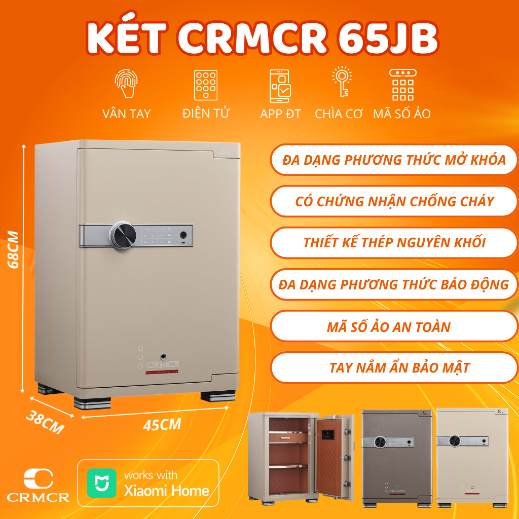 Két Sắt Xiaomi CRMCR 65JB Khóa Vân Tay Điện Tử, Kết Nối APP Xiaomi Home