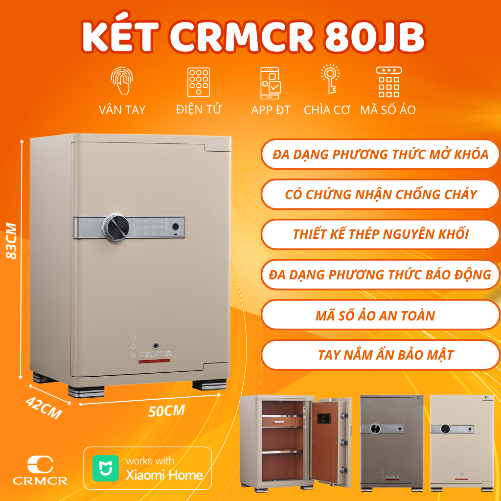 Két Sắt Xiaomi CRMCR 80JB Khóa Vân Tay Điện Tử, Kết Nối APP Xiaomi Home